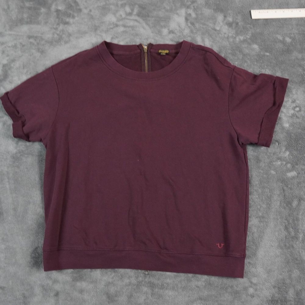 True Religion Sweater Womens Large Maroon Red top‎ Rear Zip Cuffed sleeves
